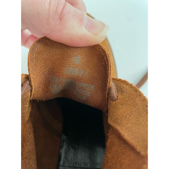 J Crew Size 8 Brown Suede Ankle Bootie Heels Lace Up Rubber Heels - Picture 9 of 10